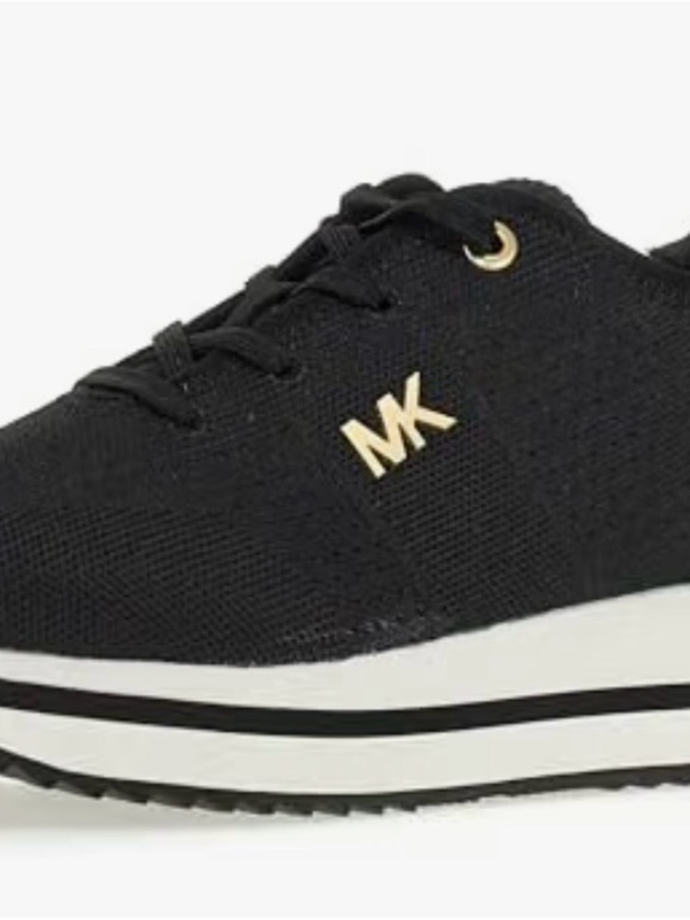 Michael Kors Black Knit Platform Sneakers with White-Trim Sole and Gold MK